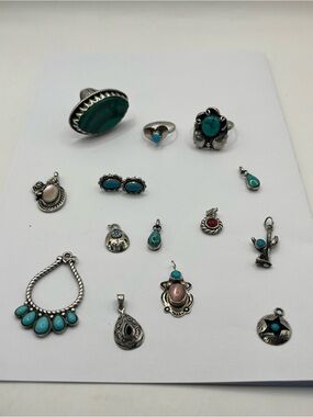 Sterling Silver Turquoise and Native American jewelry lot. Some old some new